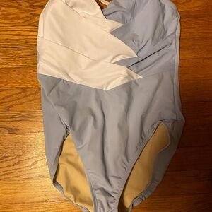 Lands' End Light Blue and White Crossover One-Piece Swimsuit